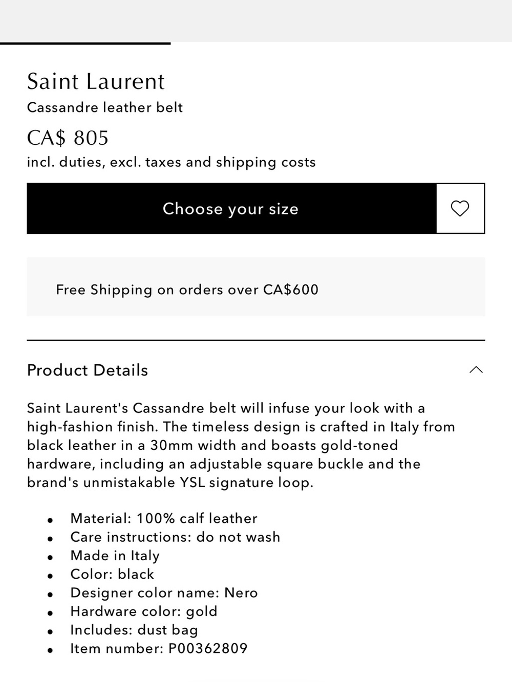 Brand New Saint Laurent Cassandre YSL Leather Belt Black Gold /Size 80 - Picture 11 of 14
